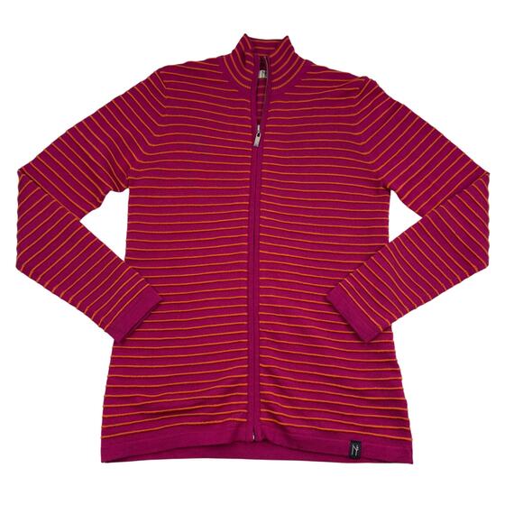 Neve 100% Wool Striped Mock Neck Soft Comfy Full Zipper Front Cardigan Women's L - Picture 1 of 7